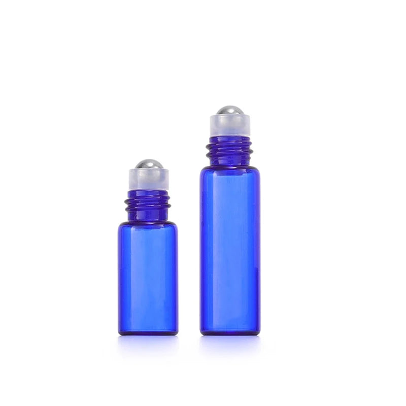 Small Size Glass Perfume Roller Bottle 1ml 2ml 3ml 5ml Blue Glass Bottle With Stainless Steel Roller Ball