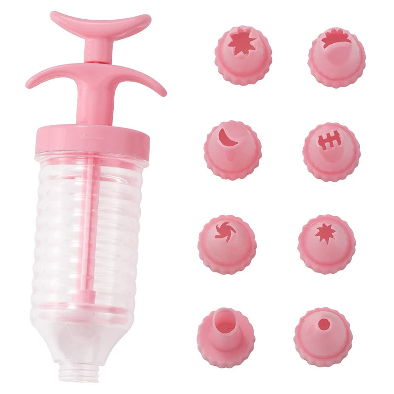 Plastic Icing Gun Nozzle Kit Tools Cake Decorating Piping Cream Icing Syringe 8-mouth Plastic Suit Decorator