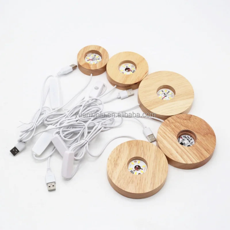Modern Wooden Bottom Galaxy Star Bedside Night Light 3D LED Moon Lamp Glass Crystal Ball Warm White DIY USB for Residential