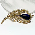 Alloy Brass Rhinestone Beads Paving Leaf Feather Charm Brooches and Pins Handmade Fashion Pendant Necklace Jewelry Women