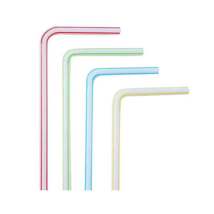 Degradable PLA Eco-Friendly Disposable Bendable Striped Multi Colored Flexible Drinking Straw for Party Use