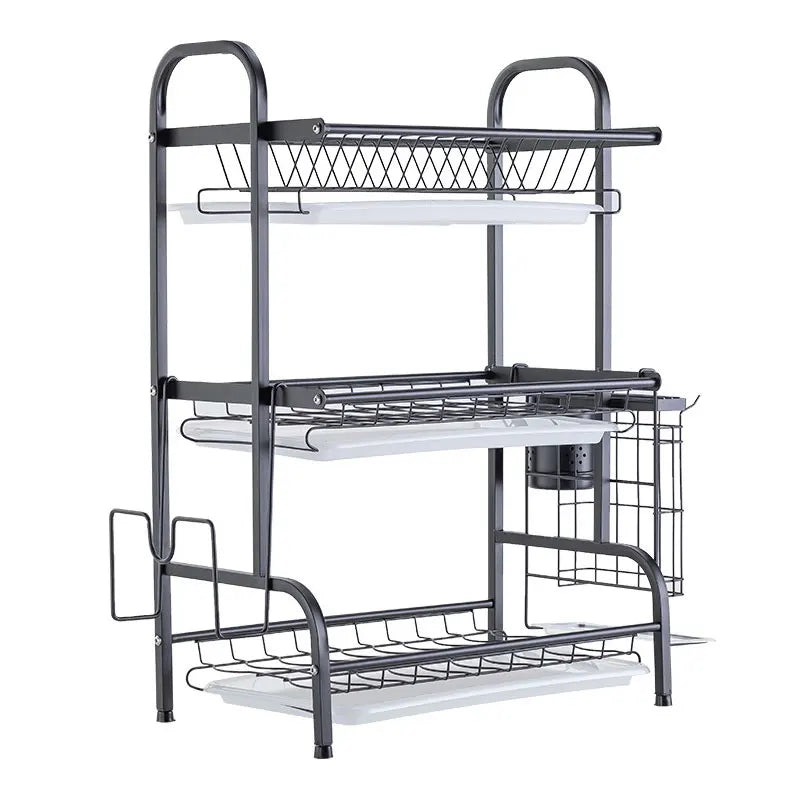 Dish Drainer Sink Drying Holder Utensil Storage Organizer Kitchen Rack Shelf Multifunction Stainless Steel Plate Dish Rack