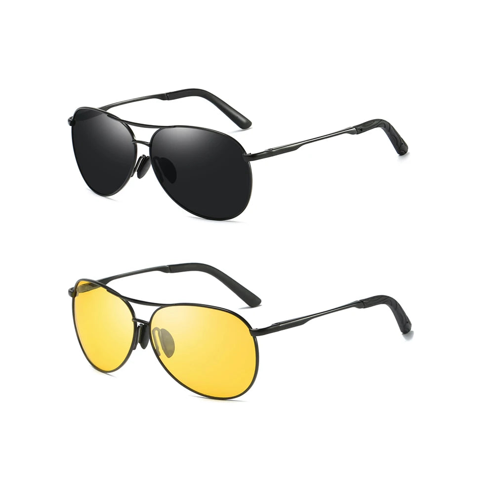 Custom Photochromic Lens Classic Metal Sunglasses with Night Vision for Men and Women Gold/Silver Frame Polarized Tac Lenses