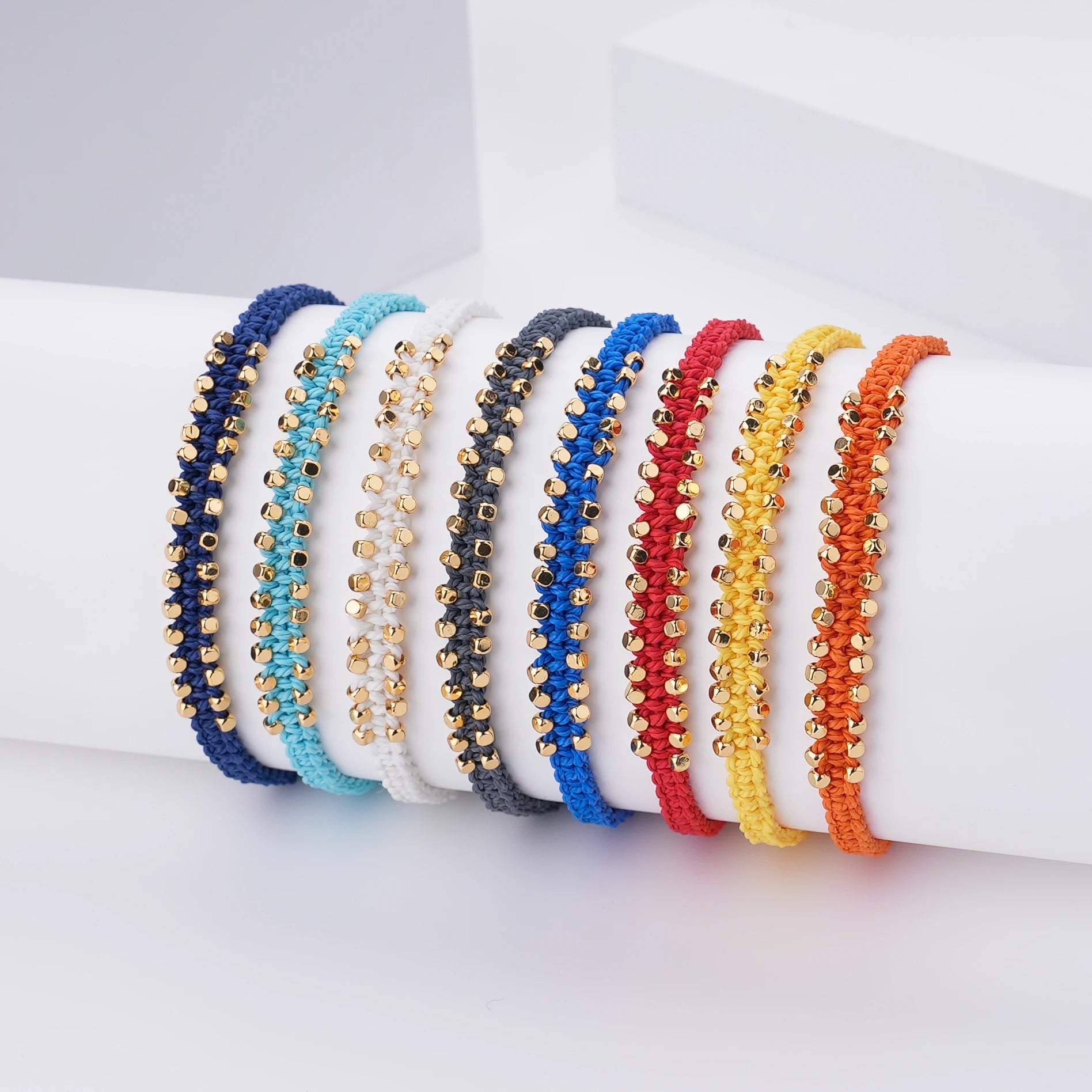 Hand Made Jewelry Adjustable Women Gold Beads Braided Cotton String Woven Bohemian Bracelet Custom
