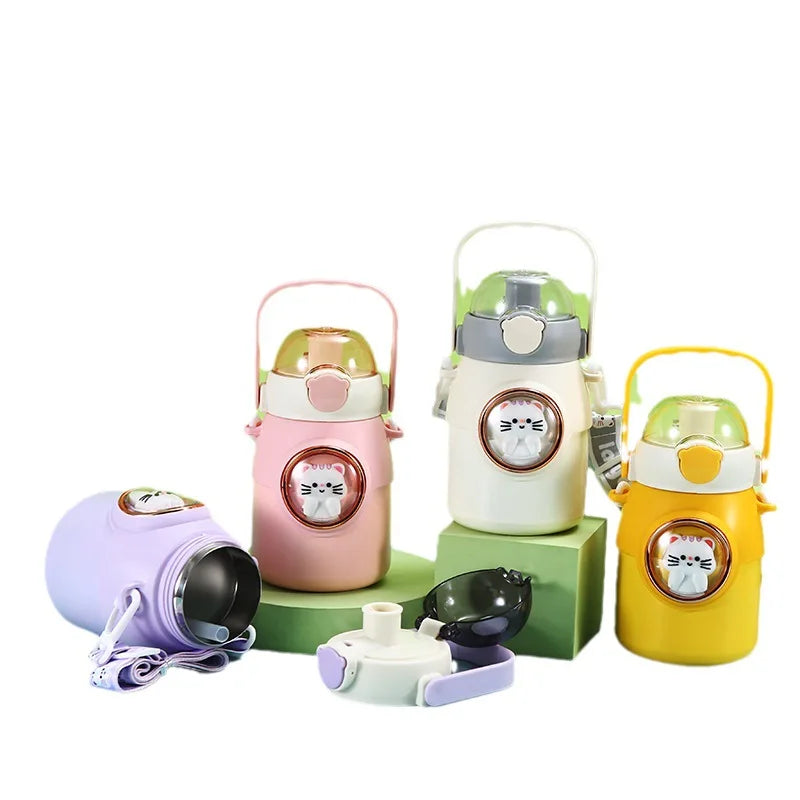 Custom logo Stainless Steel Thermos Kids Water Bottle Cartoon Cat for School Children