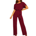 2024 Hot Full-Length Jumpsuit for Women 2 Piece Set Women Summer Button-Up Short Sleeve Wide Leg Two Piece Set Women Clothing