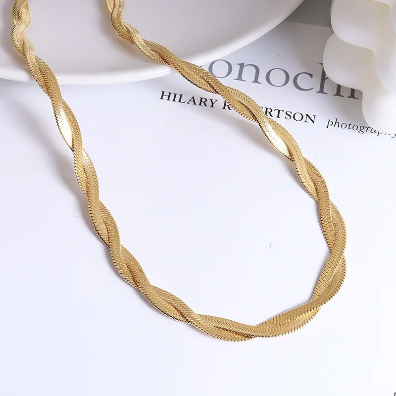 Custom Gold Chains Necklace Girls Women Personalized Simple Double Blade Chain Stainless Steel Snake Chain Necklace