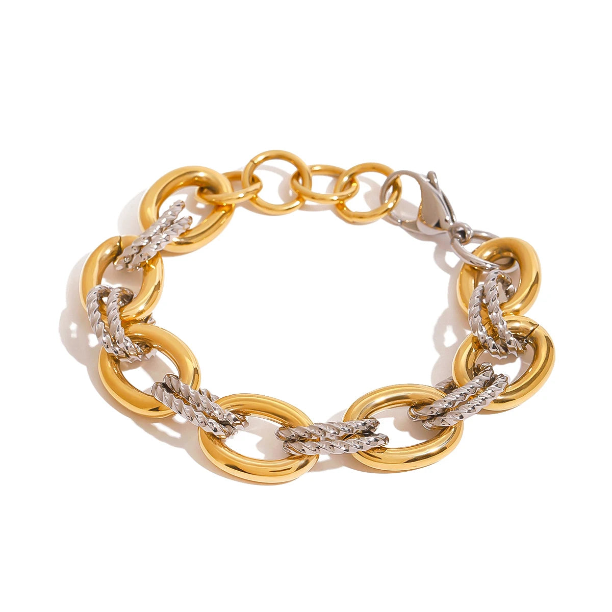 N&S 18K Gold Stainless Steel Bracelet 23cm Contemporary Design Oval Smooth Twist Chain for Anniversary Jewelry