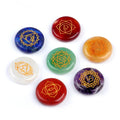 HZ Set of 7 Chakra Round Stone Natural Crystal Agate Polished Quartz Yoga Stones Colorful Engraved Amethyst Chakra Stone 7 Pieces