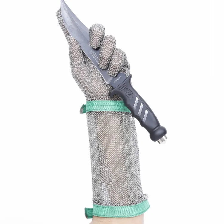Chainmail Ring Anti-Cutting Resistant Steel Gloves with 15CM Long Cuff Mesh Work Gloves for Hand and Arm Protection