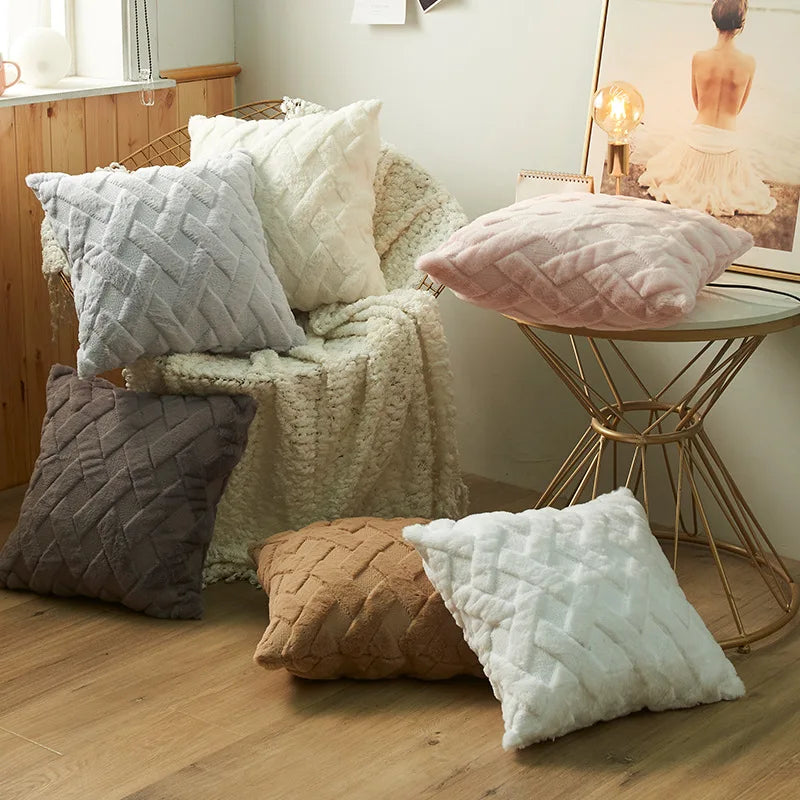 Amity Decorative Nordic Style Pink Knitted Cushion Cover Plush Warm Cotton Pillow Case for Sofa Bedding