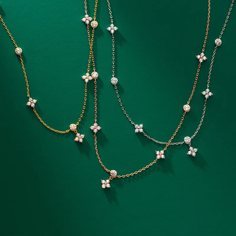 925 Sterling Silver Small Cubic Zircon Flower Pendant Rose Gold Plated Necklaces Fashion Jewelry for Women