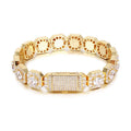 NUOYA 12mm Iced Out Hip Hop Square Bracelets CZ Diamond Gold Plated Men Clustered Tennis Chain Bracelet Hip Hop Jewelry MegaBDM
