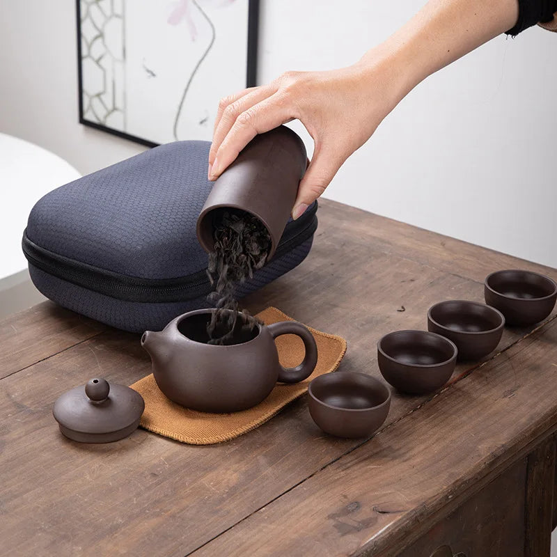 Portable Travel Tea Set One Pot Four Cups Two Cups Tea Pot Set Portable Business Venue Gift logo Customization