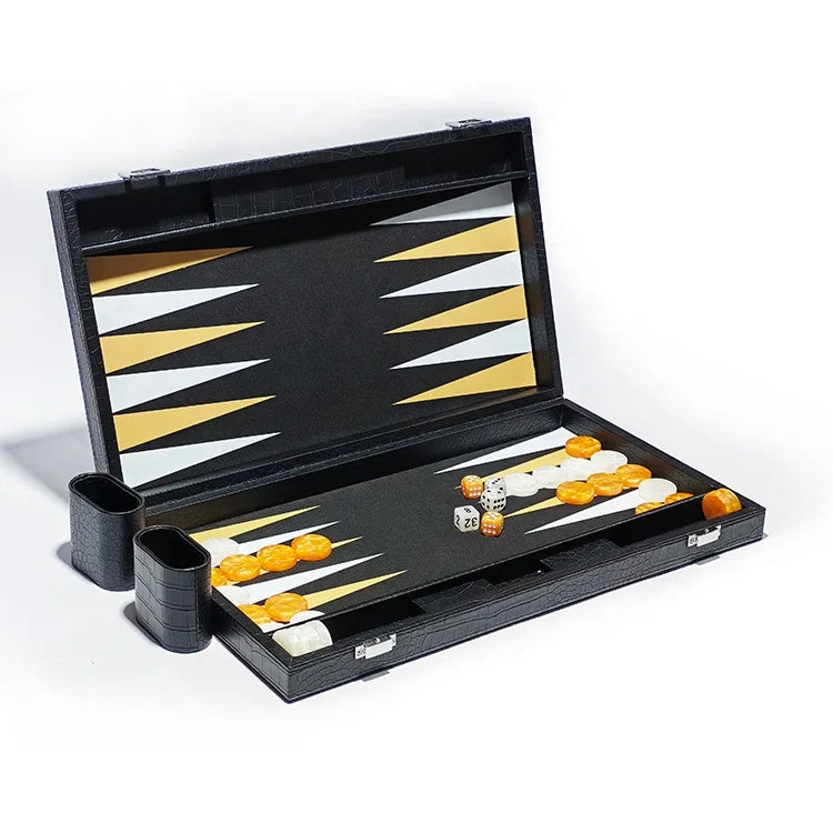 18 Inch Backgammon Brown Sets Classic Board Vintage Leather Backgammon Game Portable Travels Strategy Backgammon Game