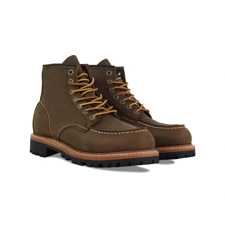 Hot Selling Retro  Boots for Men High Quality Genuine Leather Ankle Height Lace-Up Closure Summer Square Toe Tooling Boots