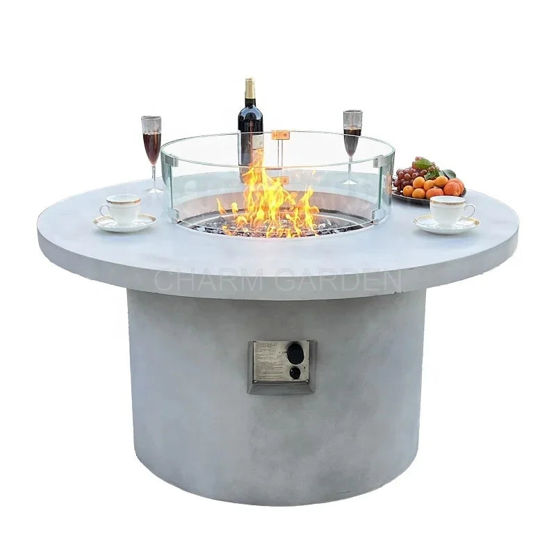 Luxury Furniture's Original Concrete Grey Gas Rectangle Fire Pit Coffee Table CE & US Certified CHARM GARDEN 106x106x62cm