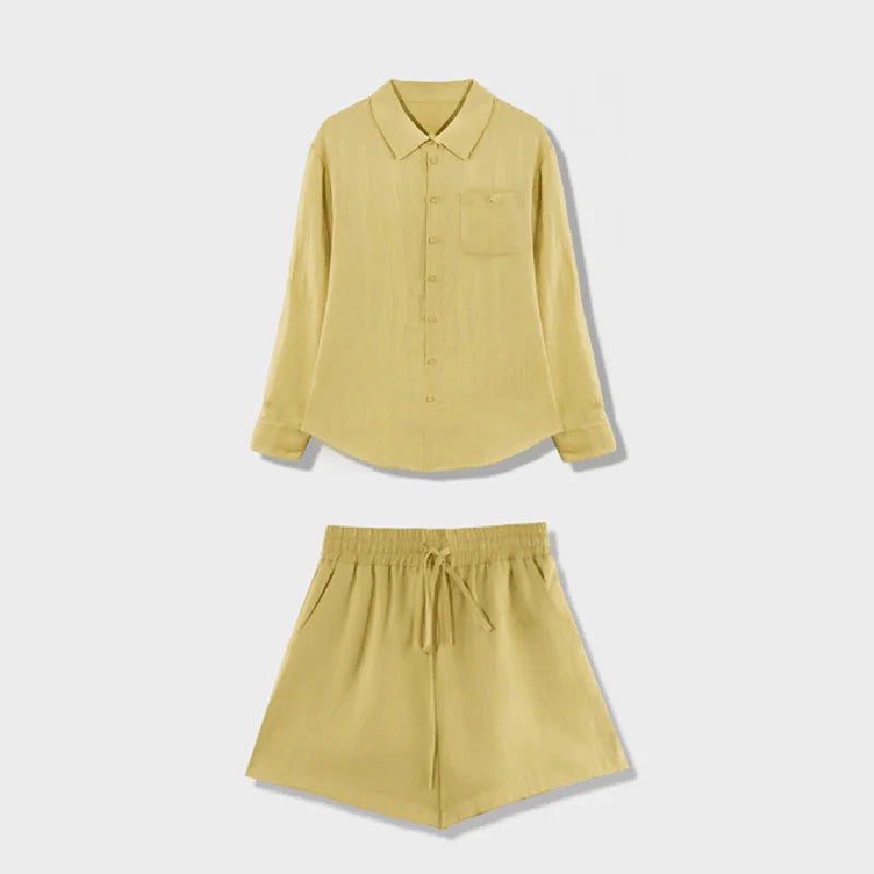 Summer 2 Piece Loose Cotton Linen Shorts Sets Women Oversized  Shirts Shorts Two Piece Set