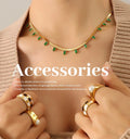Emerald Stone Mom Women Jewelry Flat Snake Chain Stainless Steel 18K Gold Plated Zircon Choker Crystal Necklaces for Party Gift