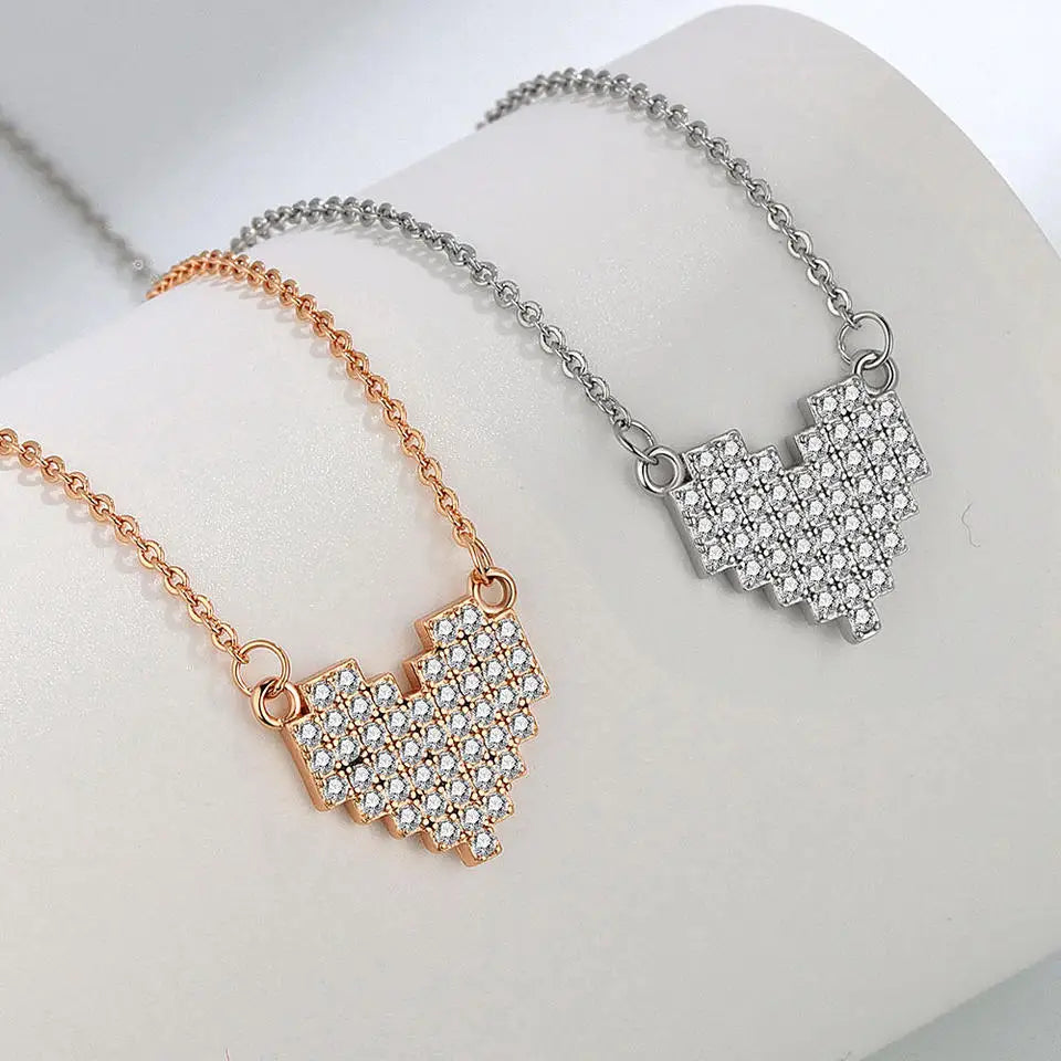 Daidan Necklace Heart Zircon Dainty Rose Gold Sterling Silver Heart Pave Heart Necklace