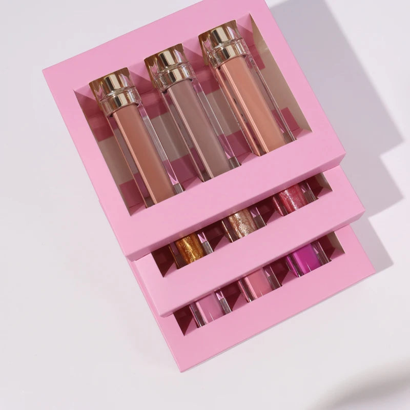 Christmas Lipgloss Base Keychain Glitter Plump Bottle Lipstick Makeup Wholesale Glossy Lip Liner and Llip Gloss Set