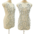 WDP-536 Keering Wedding Dress Silver Crystal Seed Beads With Drop Tip Pendant Acrylic Rhinestone Bodice Applique for Garment MegaBDM