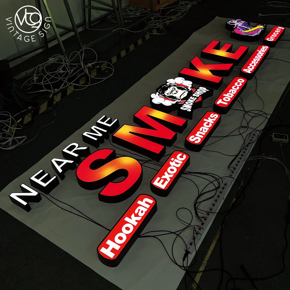 Waterproof Light up Business Sign SMOKE Store Illuminated Shop Signage 3d Channel Letters Acrylic Front Lit With Factory Price