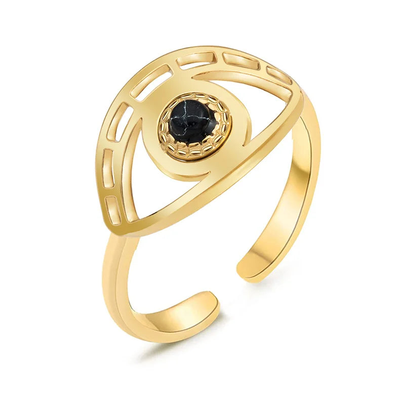 Fashion Stainless Steel Evil Eyes with Black Turquoise Open Cuff Finger Ring China Manufacturer Supplier with Wholesale Price