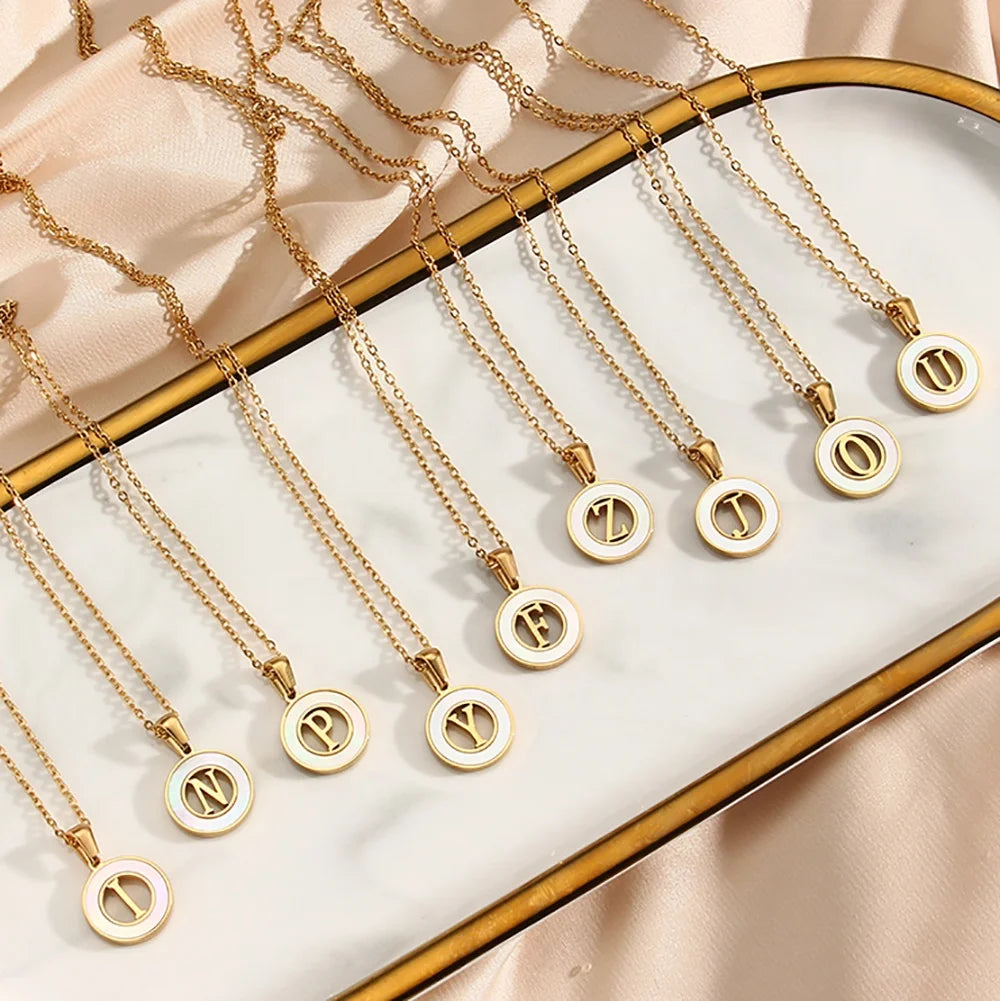 Dreamshow Hollow Shell Jewelry Initial Letter Pendant Necklace Gold Plated Stainless Steel Pendant Necklace for Women