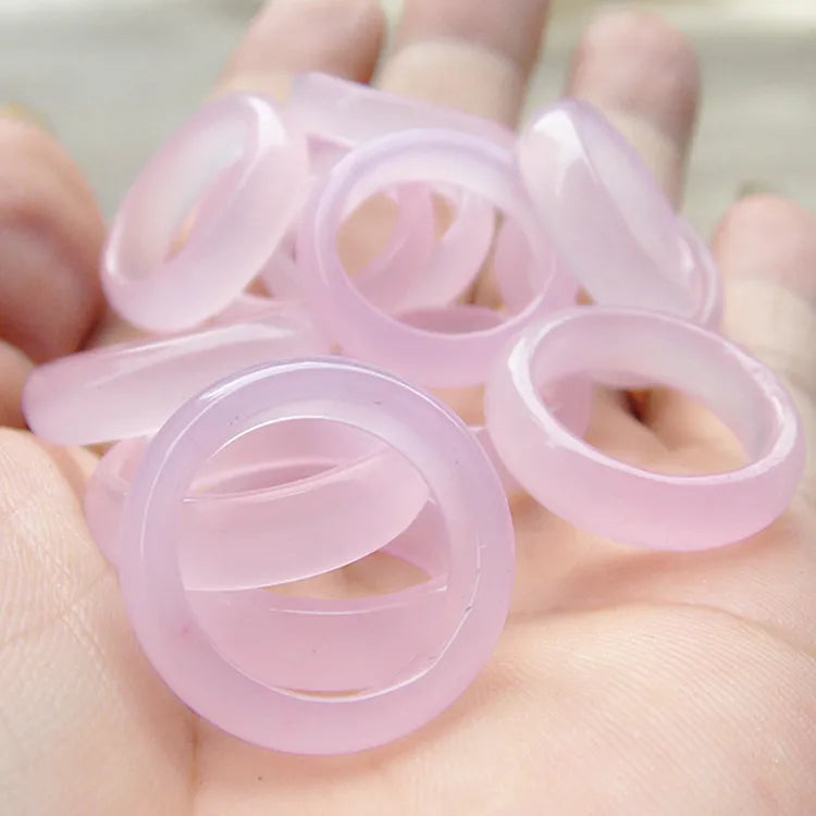 2022 Anillo De Piedras Naturales Agates Circle Finger Rings  Natural Stone Pink Rose Quartz Ring