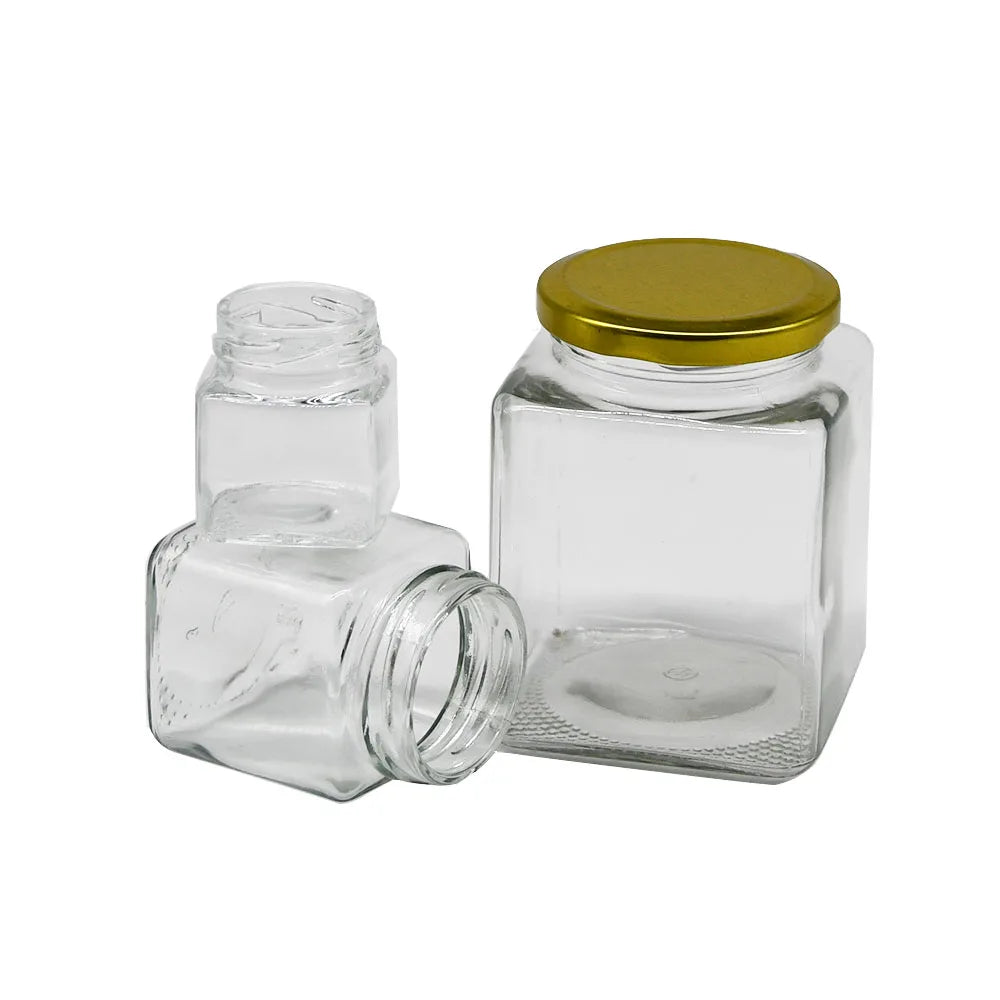 Factory Export Transparent Quadrilateral 150ml 200ml 450ml 600ml Jam Honey Glass Jar Nut Seasoning Storage Container