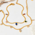 Dainty Gold Pvd Snake Chain Stainless Steel Waterproof  Colorful Cubic Zircon Anklet Tarnish Free Foot Jewelry Women