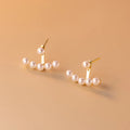 925 Sterling Silver Unique Pearl Stud Earrings Gold Plated Korean Party Jewelry for Women Engagement Wedding Anniversary Jewelry