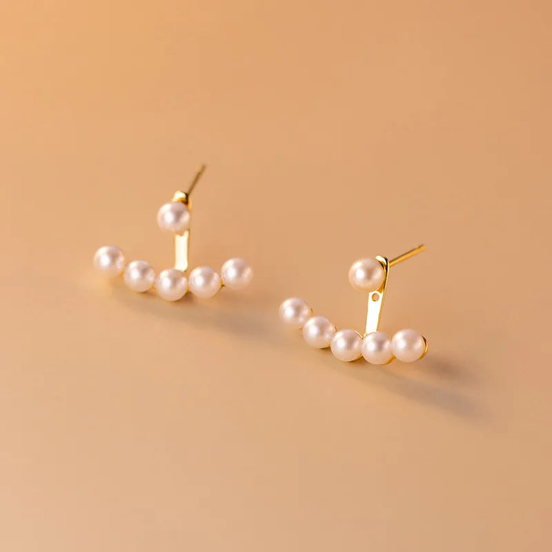 925 Sterling Silver Unique Pearl Stud Earrings Gold Plated Korean Party Jewelry for Women Engagement Wedding Anniversary Jewelry