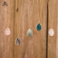 Fashion Crystal Pendant Necklace Teardrop Shape Gemstone Charm Gold Jewelry Boho Gift to Her