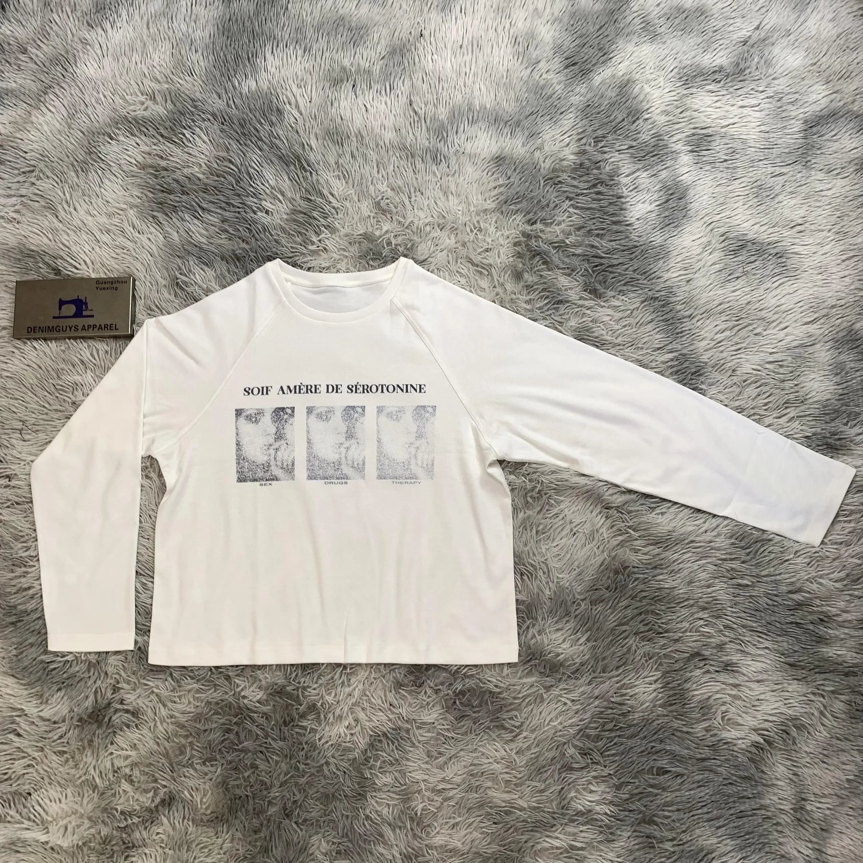 DENIMGUYS Men's Oversized Long Sleeve 100% Cotton T-shirt Custom Graphic Print Men Blank Loose Fitted Tshirt