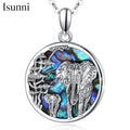 Isunni S925 Sterling Silver Abalone Shell Elephant Mother Baby Animal Pendant Necklace