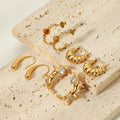 Women's Unique 18K Gold & Titanium Steel CC Hoop Earrings Fashion Jewelry with Natural Stones Made of Stainless Steel
