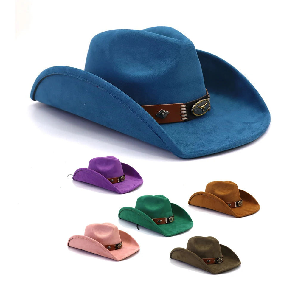 Men's Winter Western Cowboy Hats Fashion Leather Belt & Sombrero Felt Adult Accessory