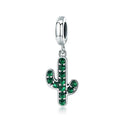925 Sterling Silver Strong Cactus Glittering Green CZ Pendant Dangle Women's Charm Bracelet Jewelry Fine Pendants Charms-SCC515
