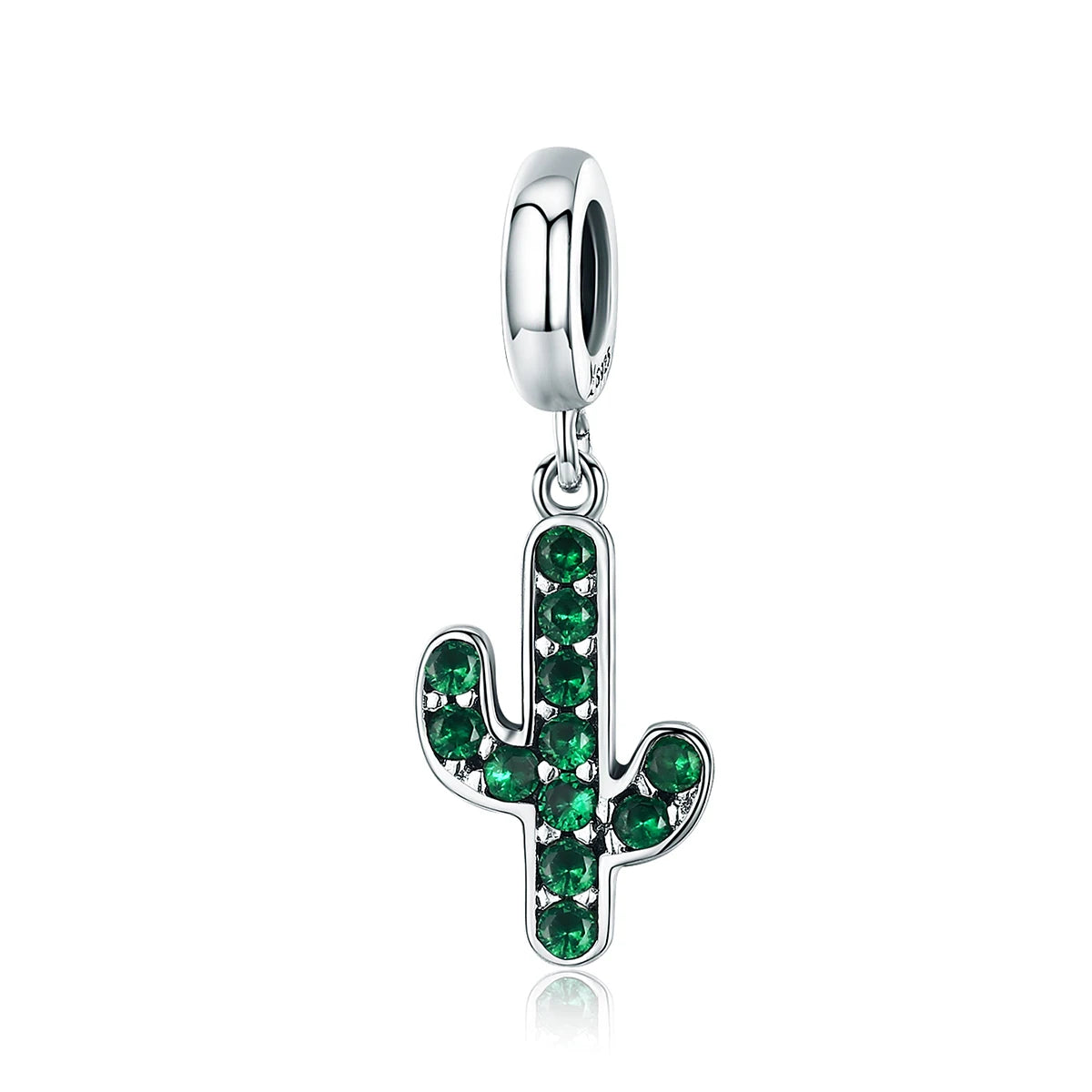 925 Sterling Silver Strong Cactus Glittering Green CZ Pendant Dangle Women's Charm Bracelet Jewelry Fine Pendants Charms-SCC515