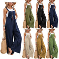 Vintage Cotton Linen Jumpsuit Women 2023 Casual Solid Button Wide Leg Suspender Pants With Pockets Summer Loose Overalls Rompers