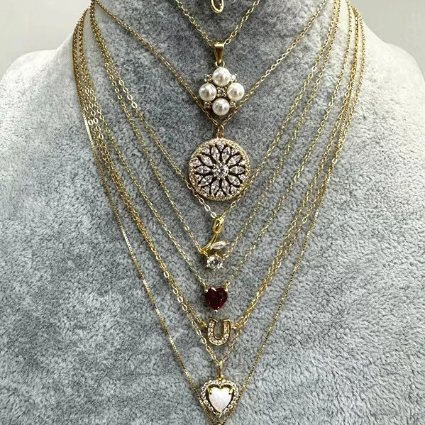 Fashion Jewelry Necklaces 925 Sterling Silver Cross Pearl Necklace Heart Flower butterfly Diamond Gold Plated Necklace Women