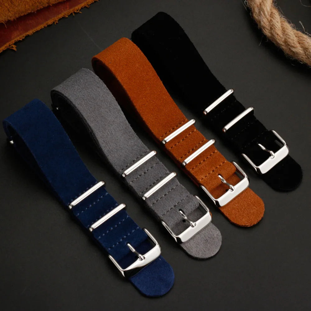 Soft Cowhide Genuine Leather Watch Strap 18 20 22mm Wrist Bracelet Belt One Piece Retro Style Frosting Suede Leather Watch Band