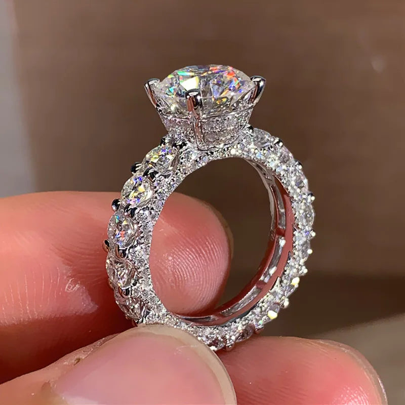 Luxury Full Diamond High Designed Elegant Exquisite Four-claw Engagement Party Ring