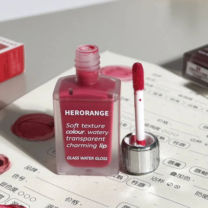 HERORANGE Jelly Mirror Lip Glaze Non-stick Cup Glass Lip Tint Sexy Red Liquid Lipstick for Students Beauty Lip Makeup 6 Colors