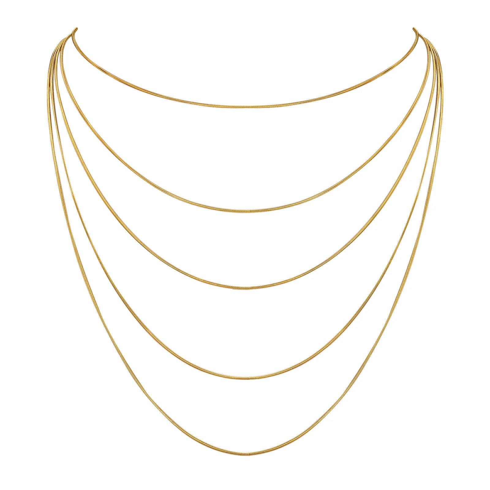 Vintage Stainless Steel 18k Gold Plated Multi Layer Choker Necklace Snake Box Chains Sweater Chain Necklace for Women Party