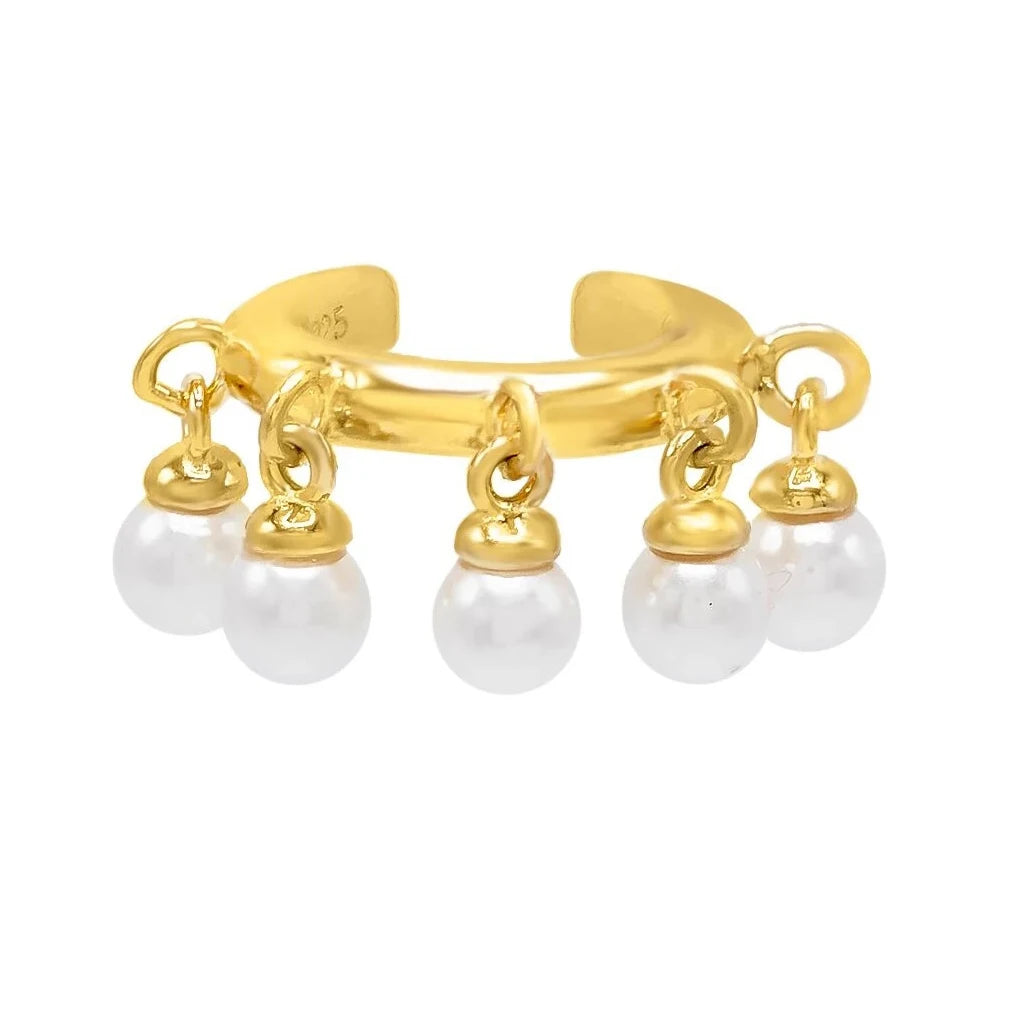Fashion Women 925 Silver Jewelry Gold Plated Silver Pearl Ear Cuff Earings