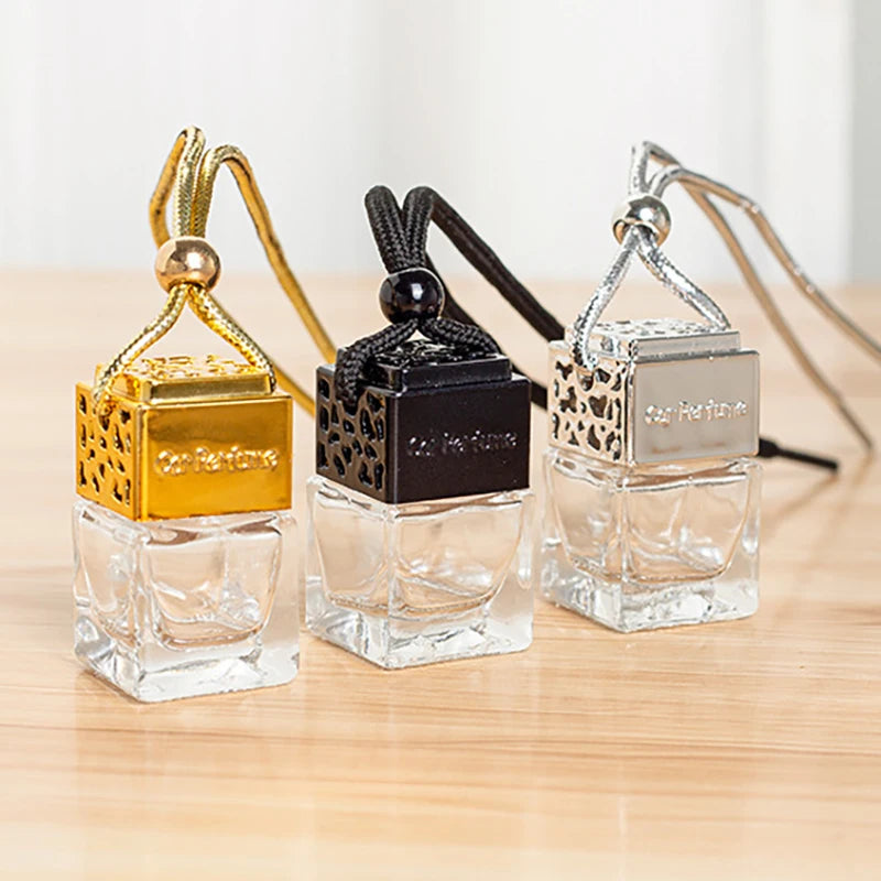 New Black Gold Sliver Popular 8ml Square Shape Car Hanging Empty Perfume Car Diffuser Car Perfume Glass Bottle