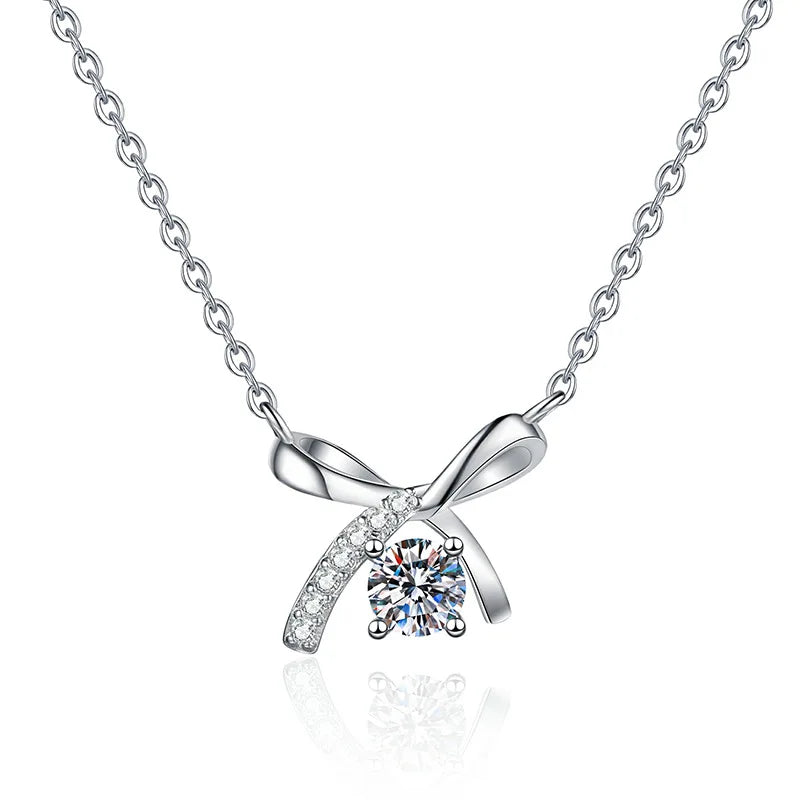 Factory Wholesale Bow Shape 925 Sterling Silver 0.5Carat Bling Moissanite Necklace for Women Daily Wearable